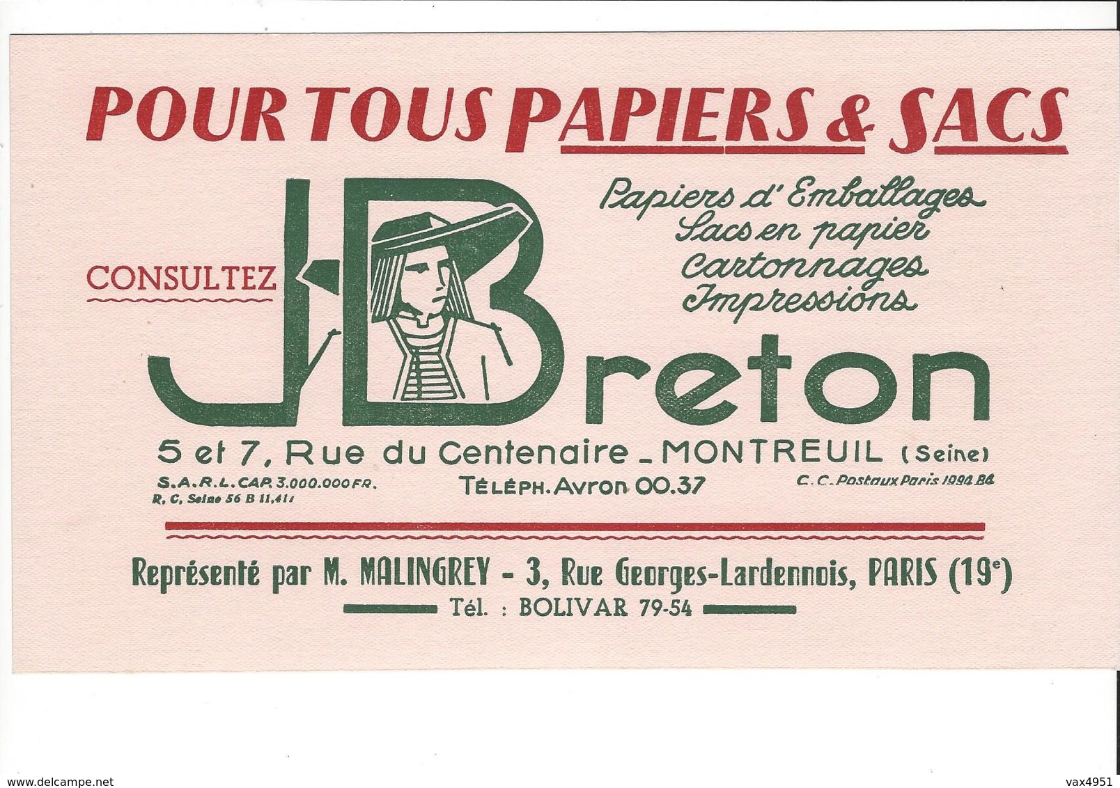 BUVARD   PAPIERS ET SACS  J BRETON   **** A   SAISIR  **** - Papeterie