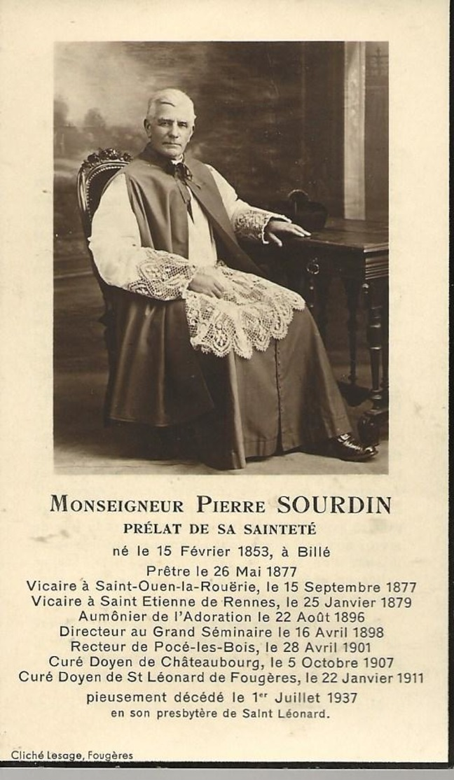 Fair Part  De Déces- De Monseigneur Pierre Sourdin--  Billé --Saint Ouen La Rouerie --Rennes--Pocé Les Bois Chateaubourg - Avvisi Di Necrologio