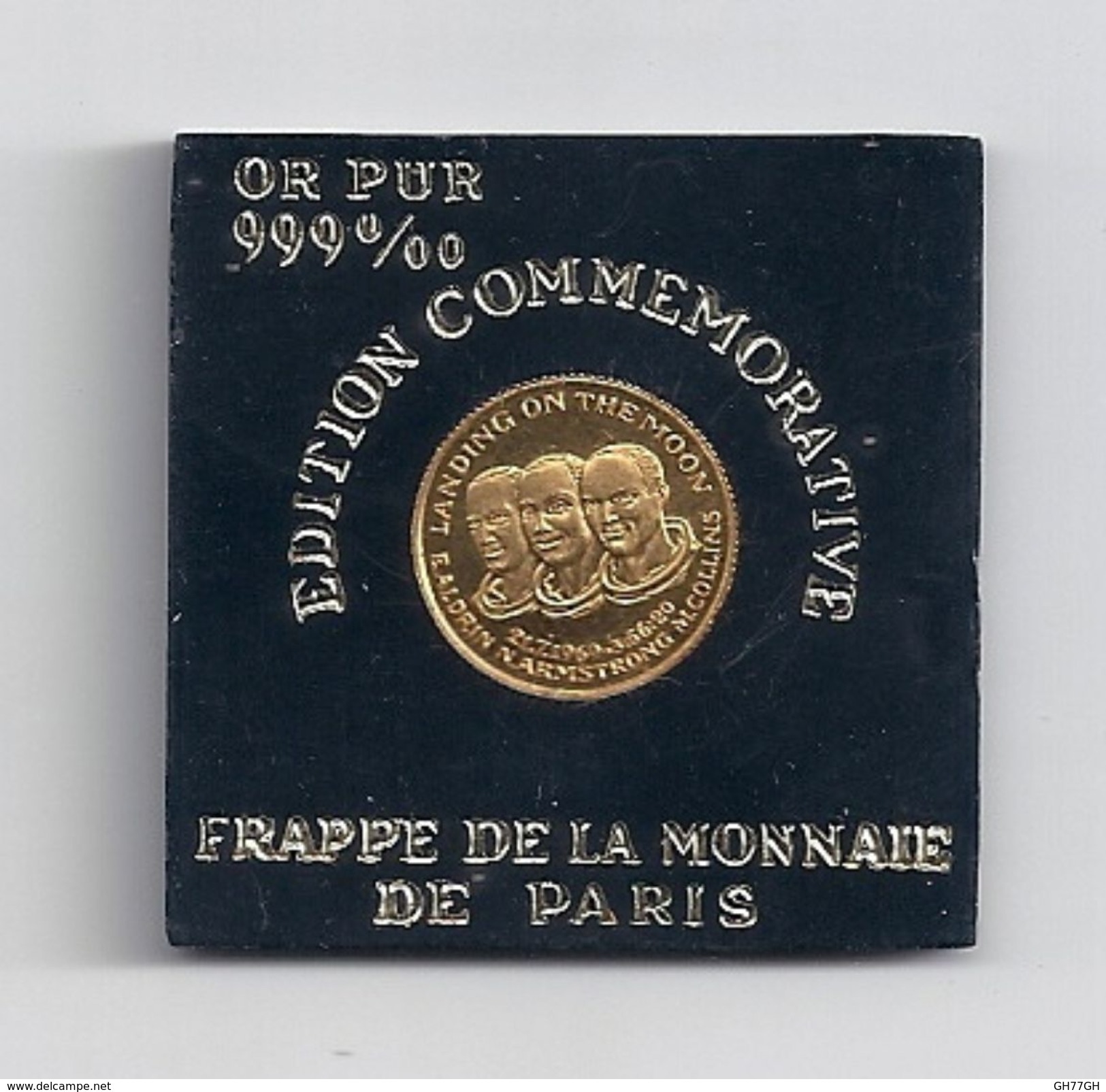 Pièce OR PUR 1,8G "landing On The Moon" -frappe De La Monnaie De Paris -commémorative -21/07/1969 - Altri & Non Classificati