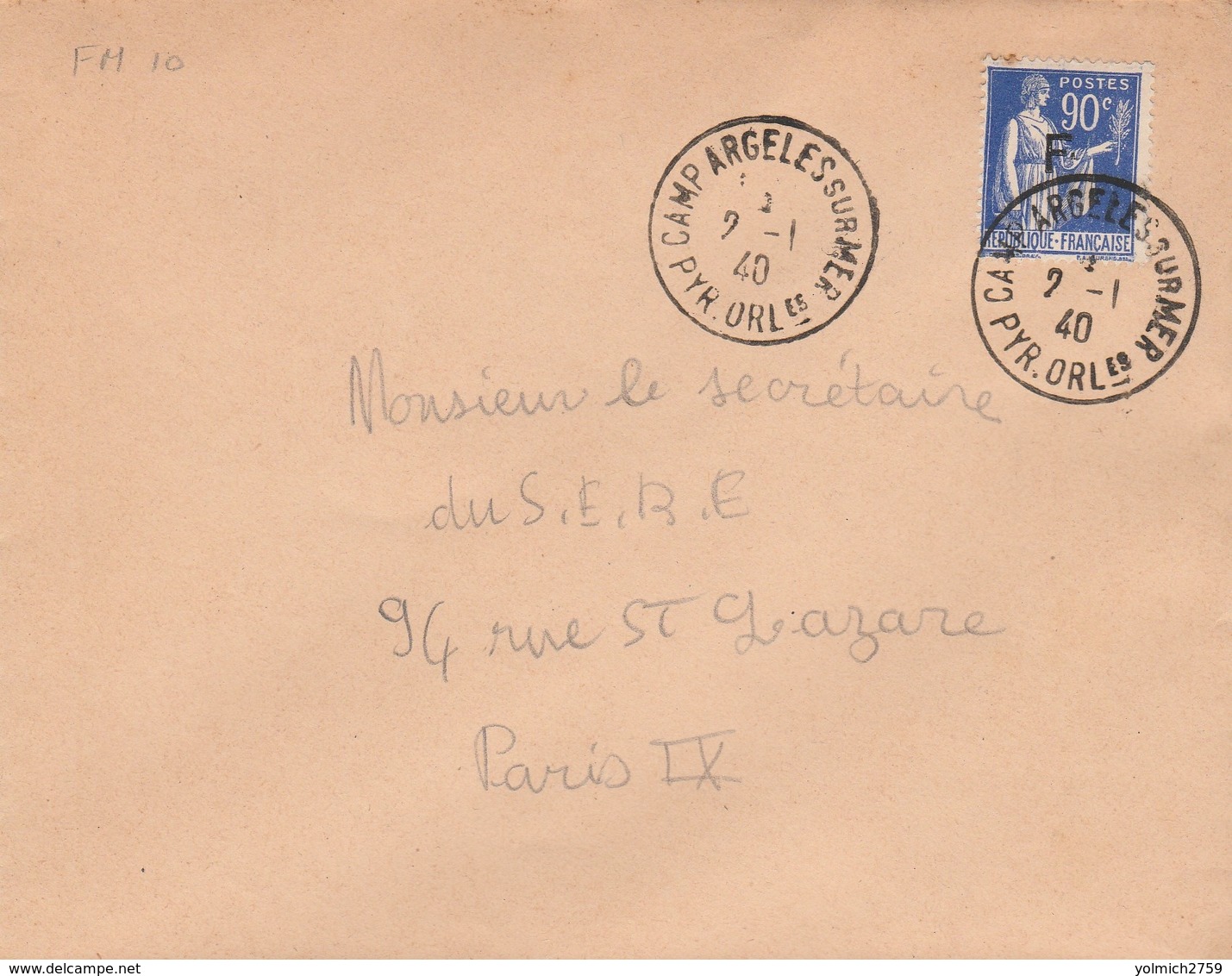 FM 10 OBLIT. CAMP ARGELES S/MER - 2.1.40 - Timbres De Franchise Militaire