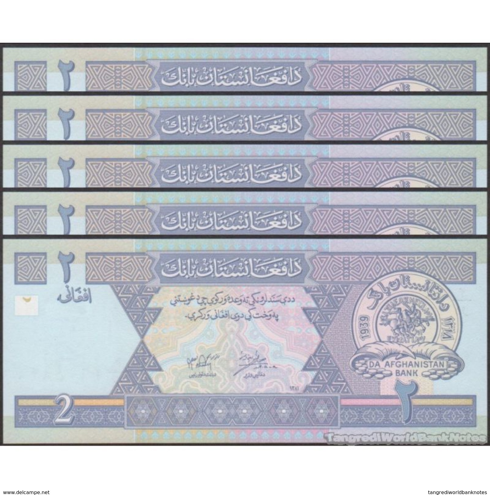 TWN - AFGHANISTAN 65a - 2 Afghanis 2002 UNC DEALERS LOT X 5 - Afghanistan