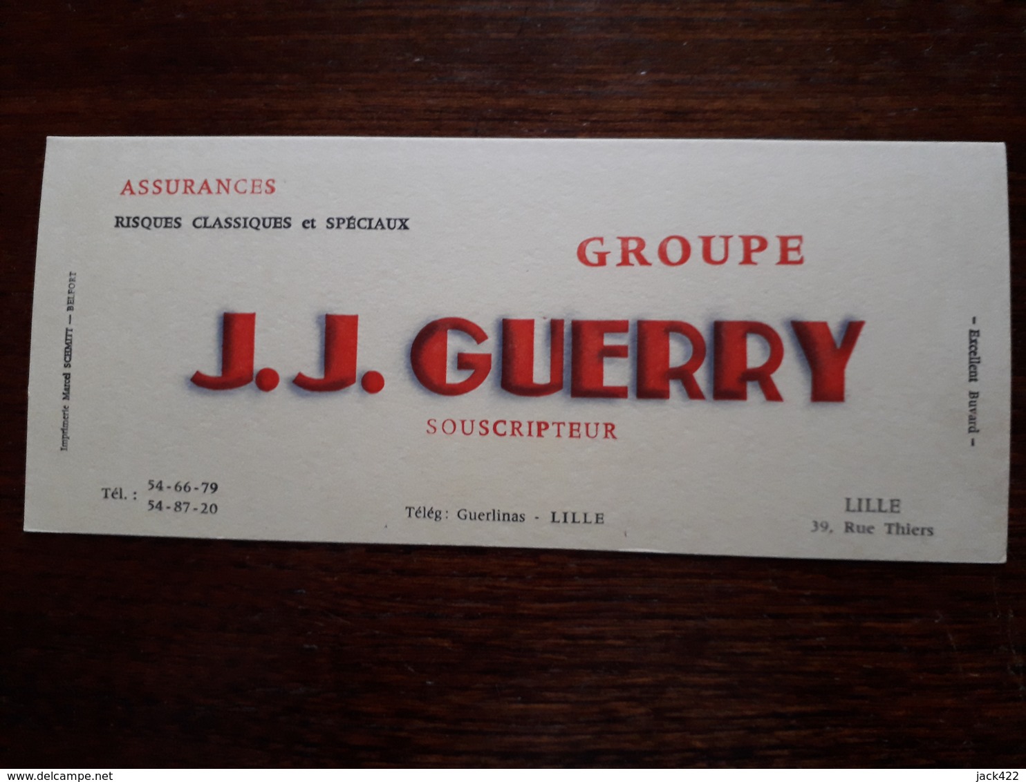 L18/46 Buvard. Assurances. J.J. Guerry. Lille - Banca & Assicurazione