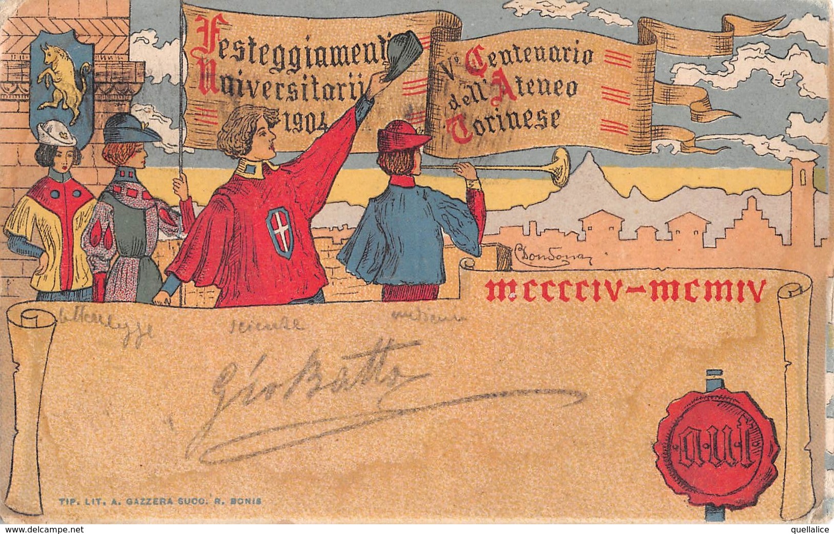 0919 "TORINO - 1904 FESTEGGIAMENTI UNIVERSITARI - V° CENTENARIO DELL'ATENEO TORINESE" ANIMATA. CART  SPED 1904 - Manifestaciones