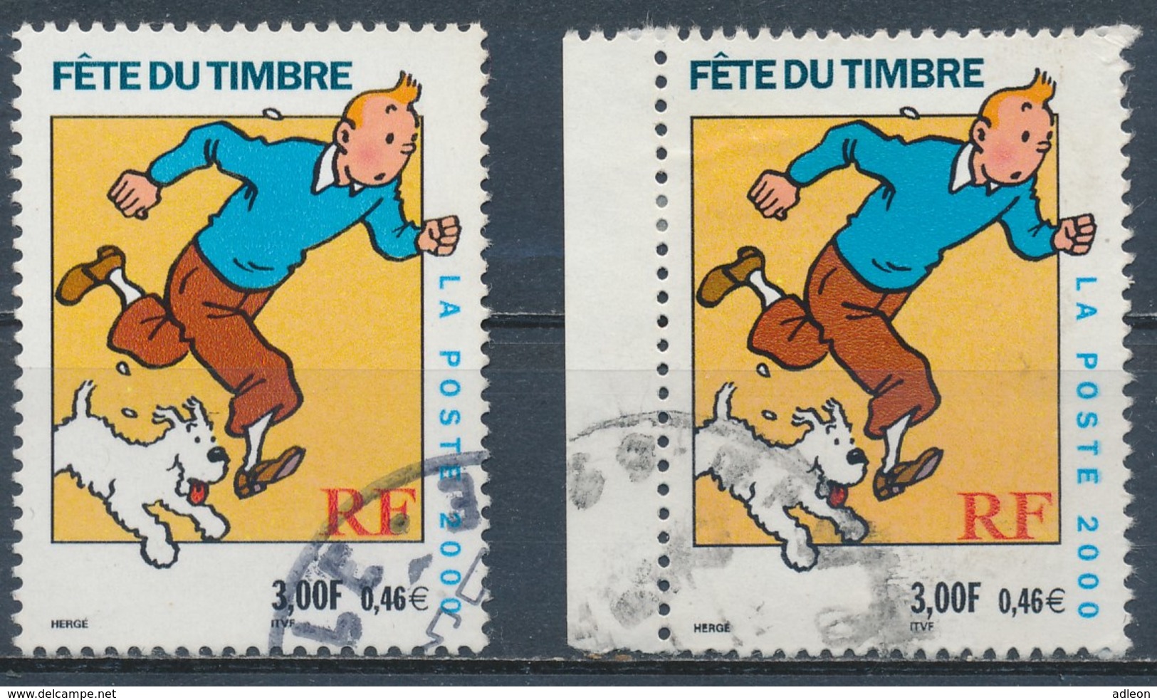 France - Fête Du Timbre 2000 - Tintin YT 3303 + 3303a Obl. - Oblitérés