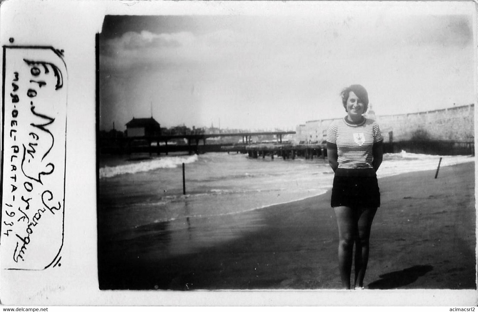 X281 - PIN UP Sexy WOMAN FEMME In Swimsuit With Beret By The Beach - Carte Photo PC 1934 Mar Del Plata - Pin-Ups