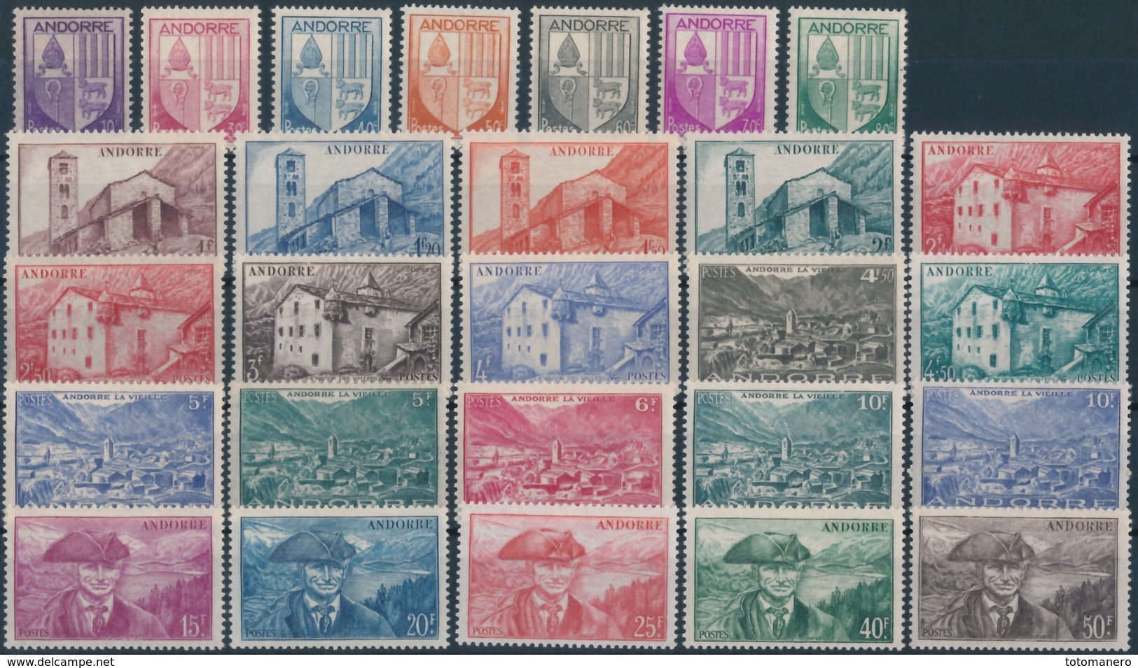 ANDORRA FR. 1944-46, Yvert  93-118, Definitiva 27v** Completa MNH - Neufs