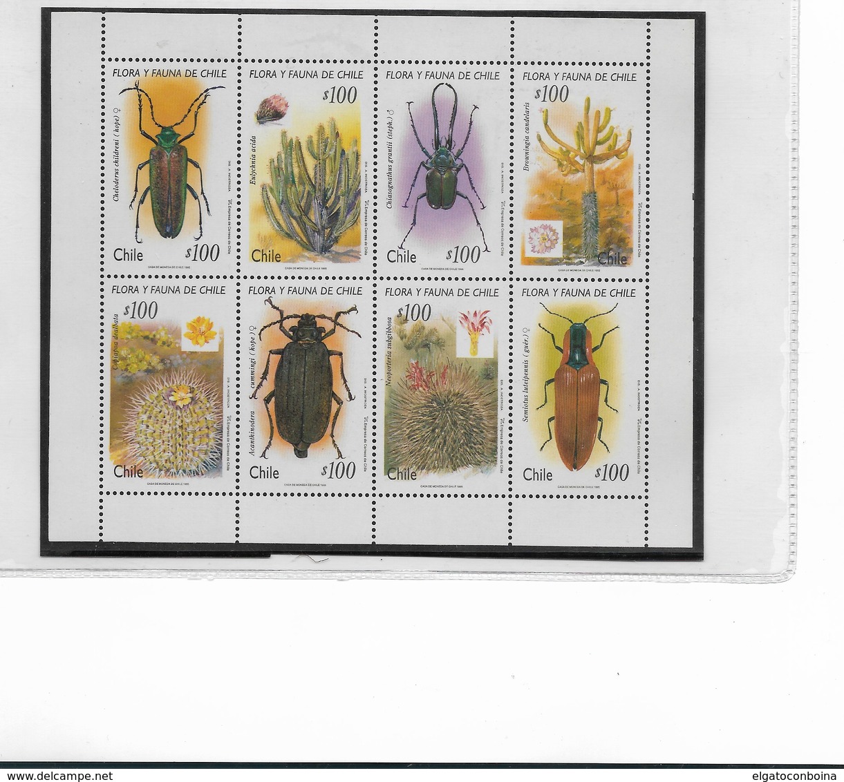 CHILE 1995 INSECTS FLORA & FAUNA MINIATURE SHEET MICHEL 1658/65  SCOTT 1140 MNH - Chile