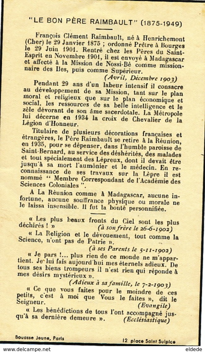 St Bernard Avis Deces Père Clement Raimbault Né Henrichemont Cher . Leproserie. Leper Colony . Lèpre. Lépreux - Autres & Non Classés