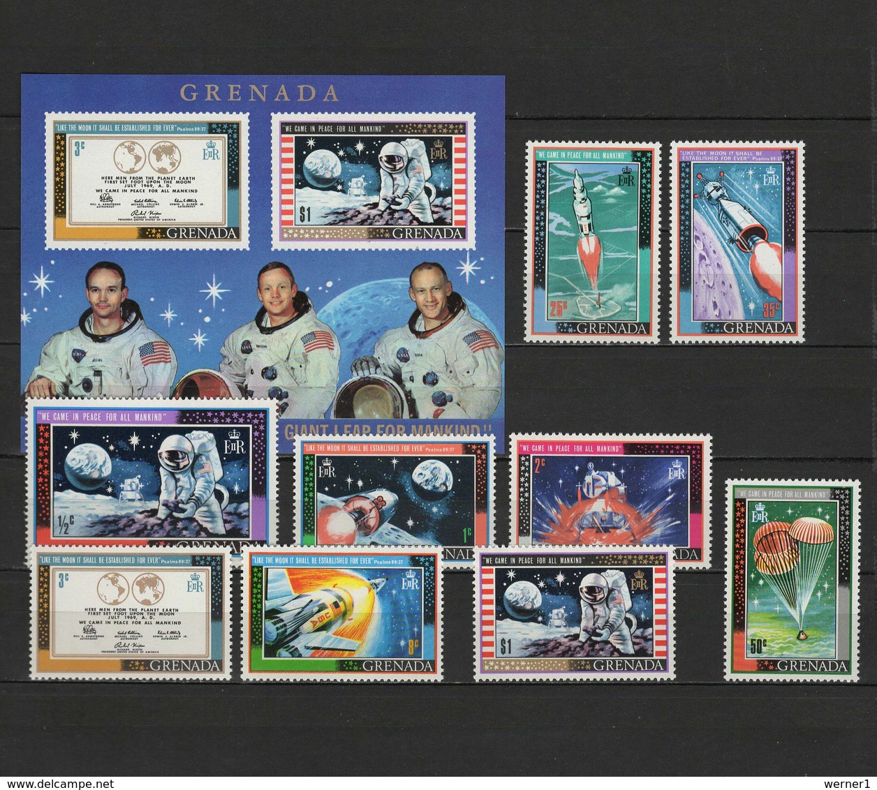 Grenada 1969 Space, Apollo 11, Set Of 9 + S/s MNH - Südamerika
