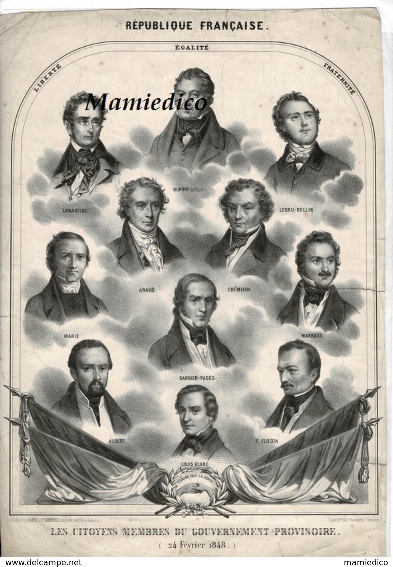 Affichette 24 Février 1848: Les Citoyens Membres Du Gouvernement Provisoire République Franç. Etat Correct Pour Son âge. - Documents Historiques