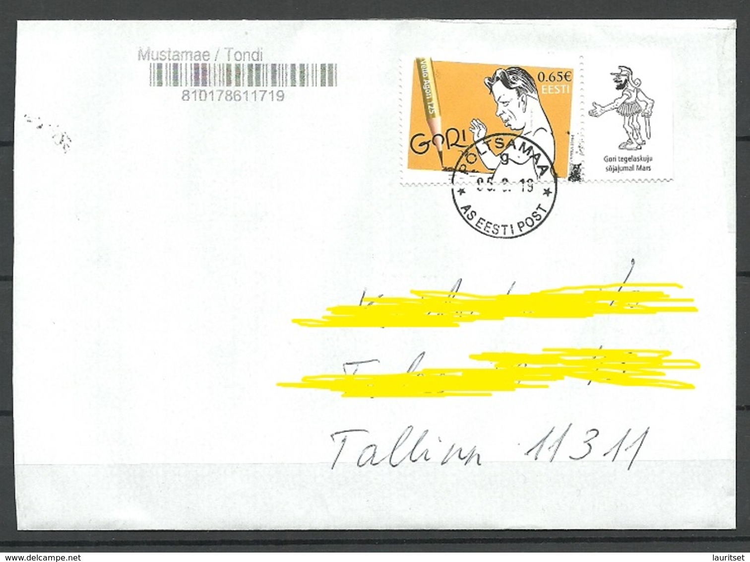ESTLAND Estonia 2019 Domestic Cover GORI Caricature Artist Art Kunst Corner Stamp As Single - Estland