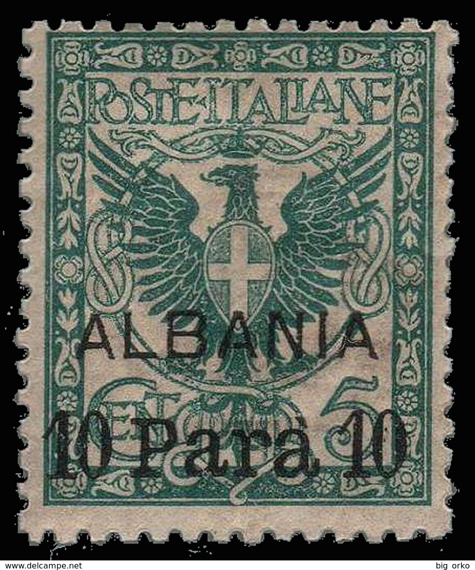 LEVANTE - Albania: Francobollo D' Italia "Floreale" - 10 Para Su 5 C. Verde Azzurro - 1902 - Albanie