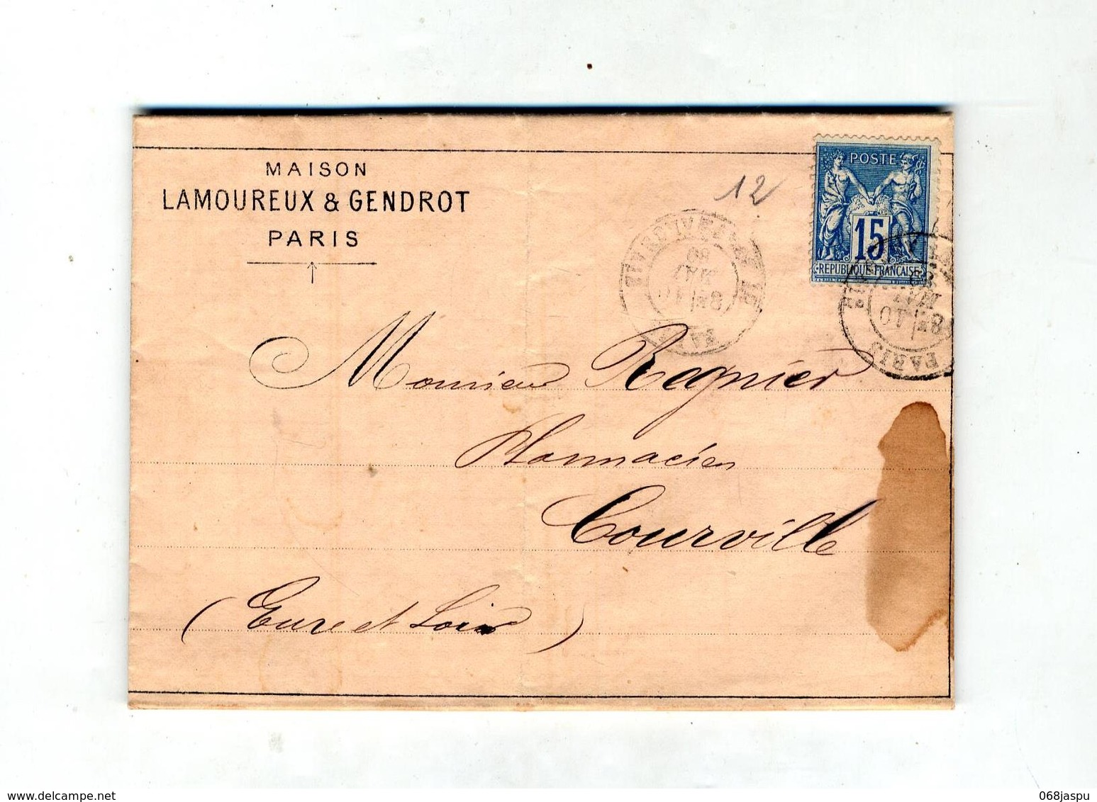 Lettre Cachet Paris Sur Sage + Convoyeur Paris à Chartres Entete Maison Gendrot Fourniture Medecine Photographie - 1877-1920: Période Semi Moderne