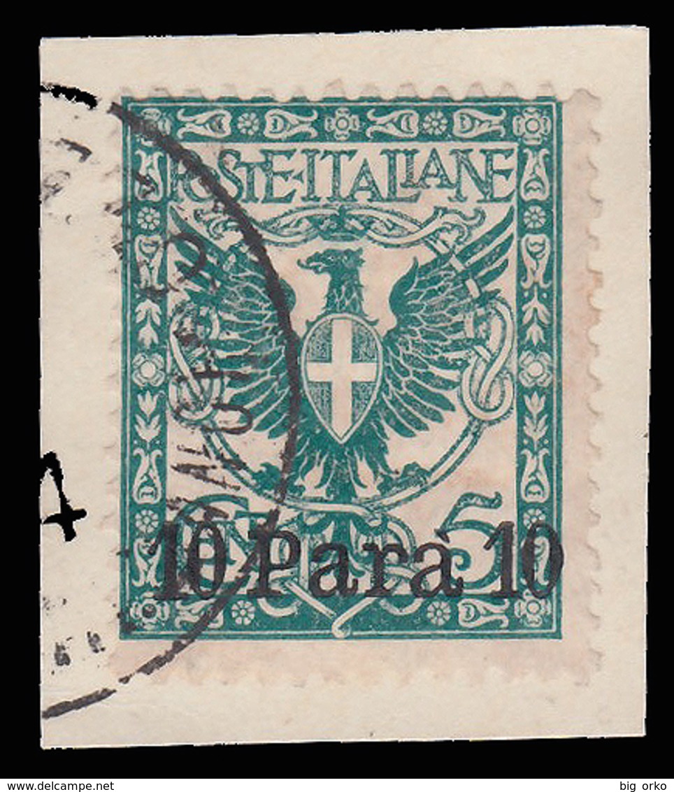 LEVANTE - Albania: Francobollo D' Italia "Floreale" - 10 Para Su 5 C. Verde Azzurro - 1902 / FRAMMENTO - Albania