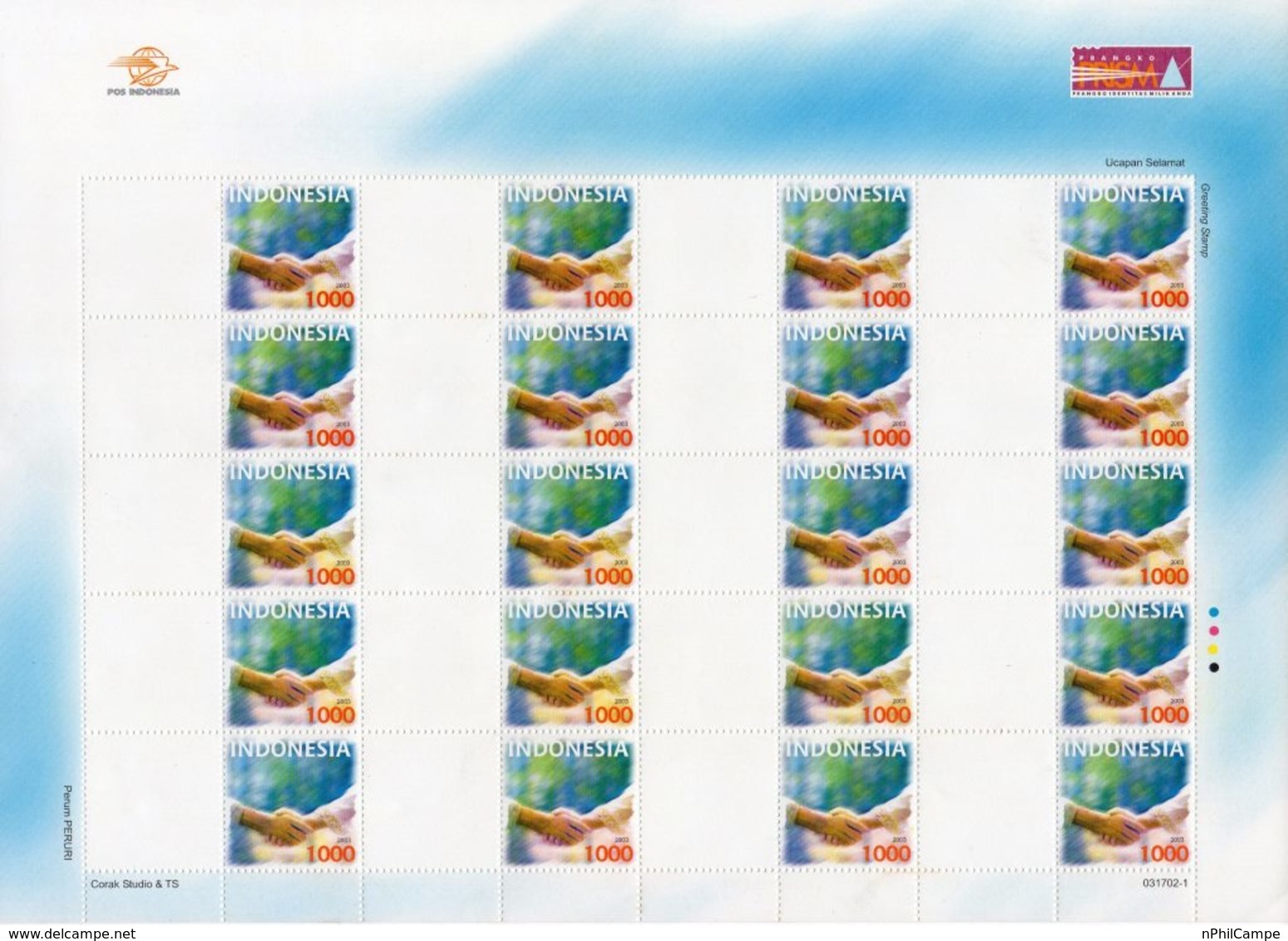 #9- Indonesia Personalized Stamp Sheet. PRISMA, Greeting 2003 Unused/blank Rare - Indonesia