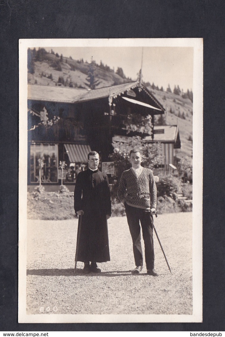 Carte Photo Suisse Rigi Kaltbad Portrait Hommes Dont Pretre Avec Canne Photohaus Deyhle - Altri & Non Classificati