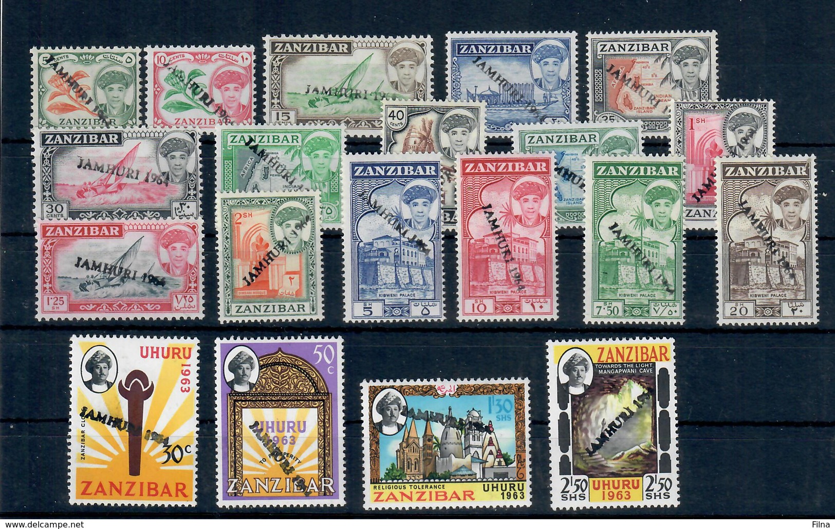 ZANZIBAR 1964 - REPUBBLICA JAMHURI - SOPRASTAMPA A MANO - SERIE COMPLETA MNH** - Zanzibar (1963-1968)