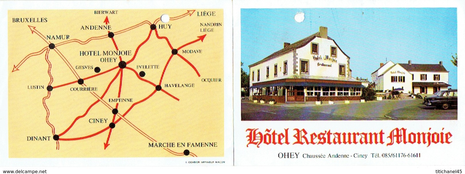 OHEY - Hôtel-Restaurant MONJOIE - Dépliant Publicitaire à 3 Volets - Ohey