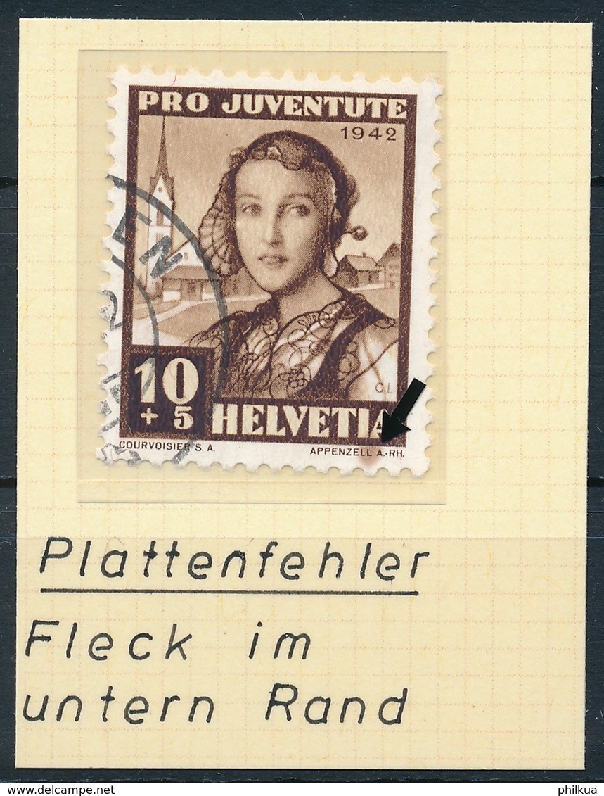 102.2.01 / 413 Pro Juventute Abart - Fleck Im Markenrand - Sauber Gestempelt - Variétés