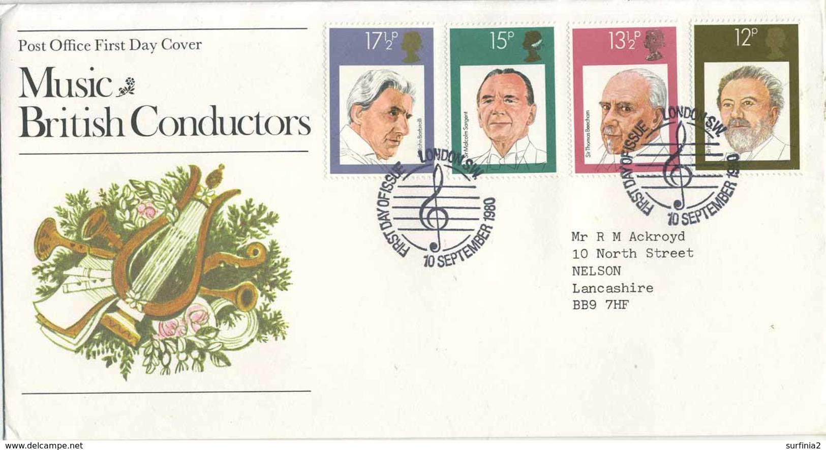 STAMPS - 1980 CONDUCTORS  FDC - LONDON SW POSTMARK - 1971-80 Ediciones Decimal