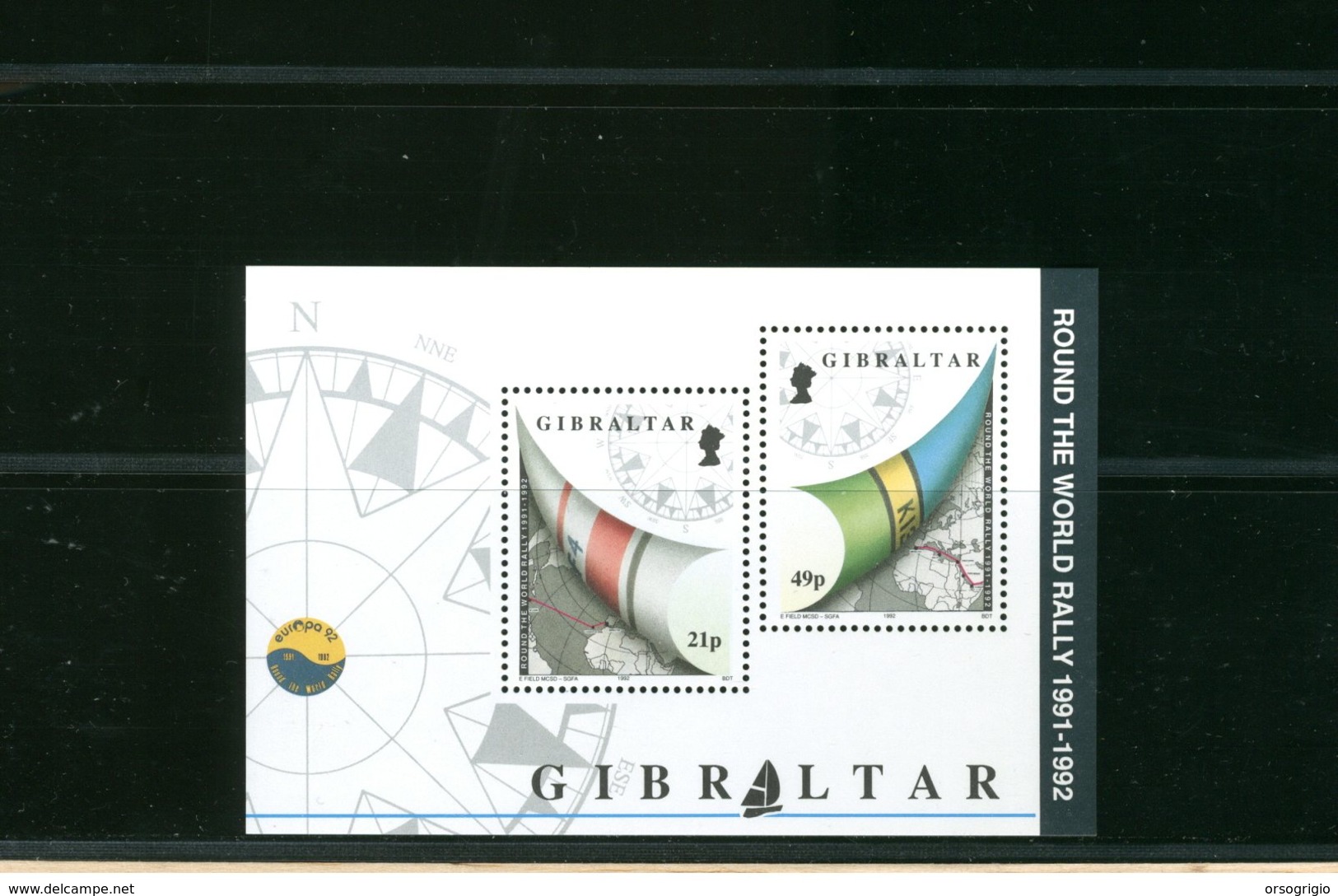 GIBILTERRA  GIBRALTAR  -  BF  FOGLIETTO   CARTA GEOGRAFICA ROUND THE WORLD RALLY 1991 1992 - Geografia