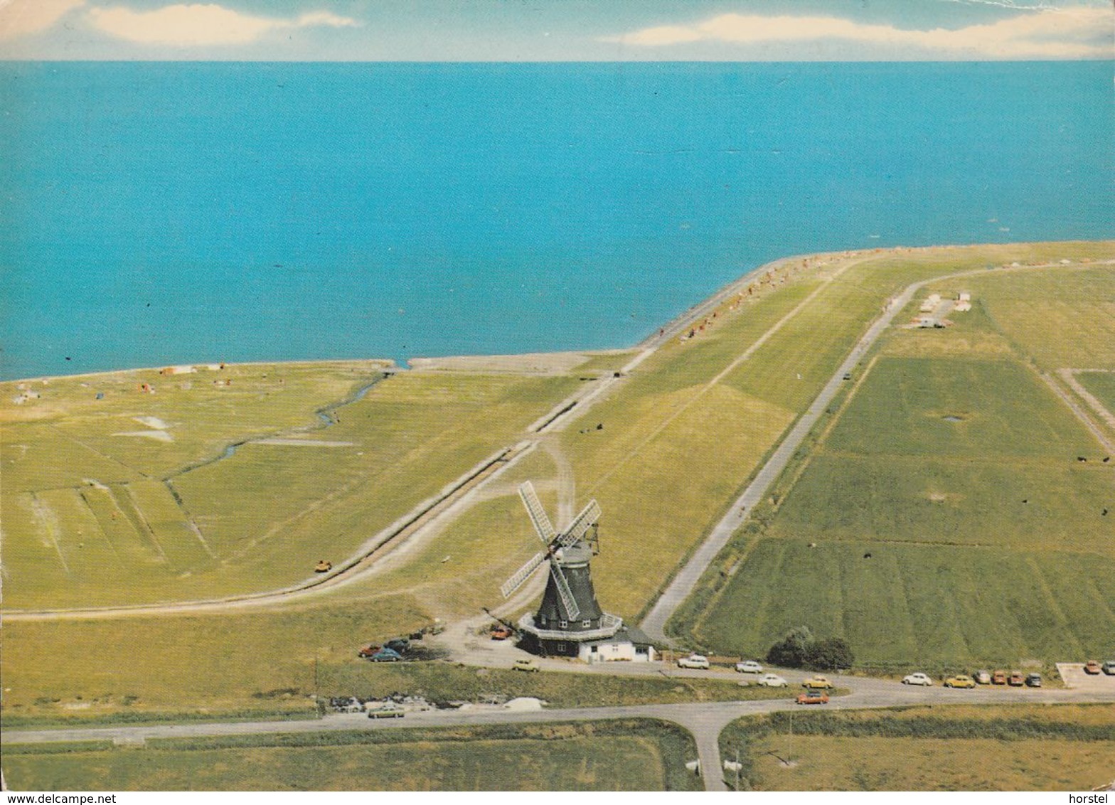 D-25849 Pellworm - Windmühle - Mill - Luftaufnahme - Aerial View - Cars - Halligen