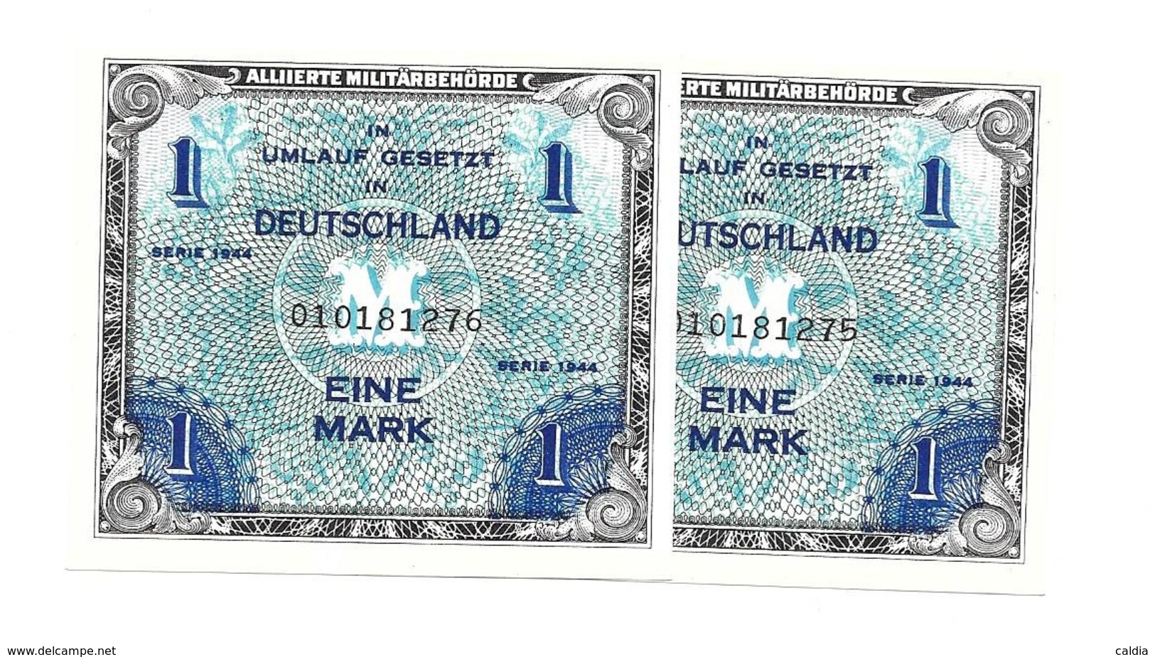 Allemagne Germany Deutschland 1 Mark 1944 Serial 9 Digit -  2 Consecutives UNC / NEUF - Andere & Zonder Classificatie