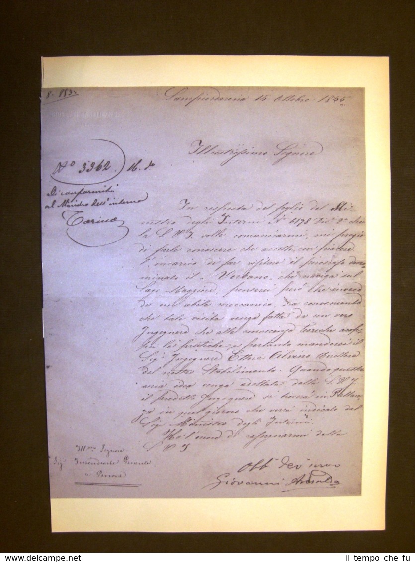 Sampierdarena 15 Ottobre 1855 Lettera Giovanni Ansaldo All'Intendente Di Genova - Other & Unclassified