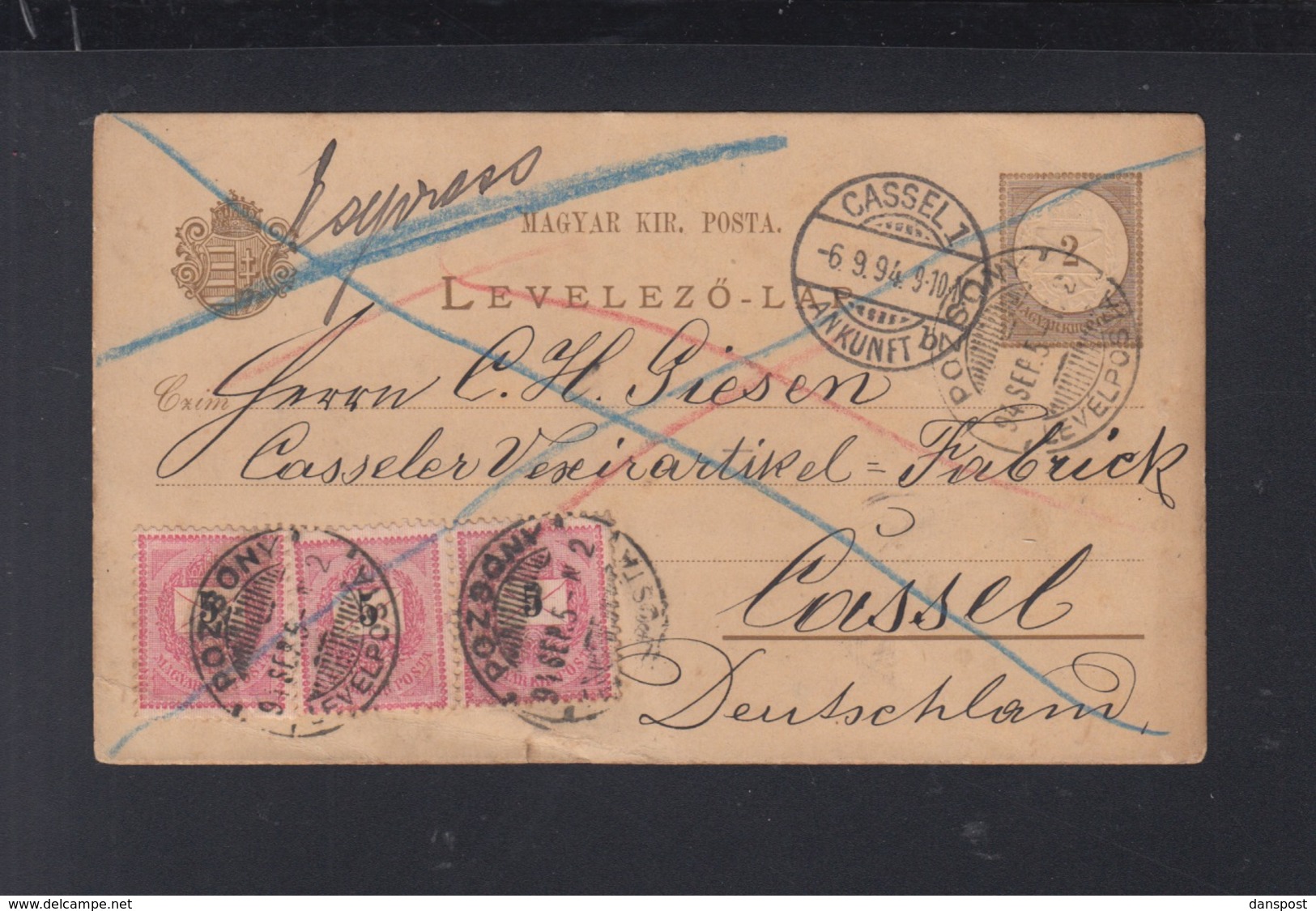 Hungary Slovakia Express Stationery 1894 Pozsony Bratislava To Germany - Briefe U. Dokumente