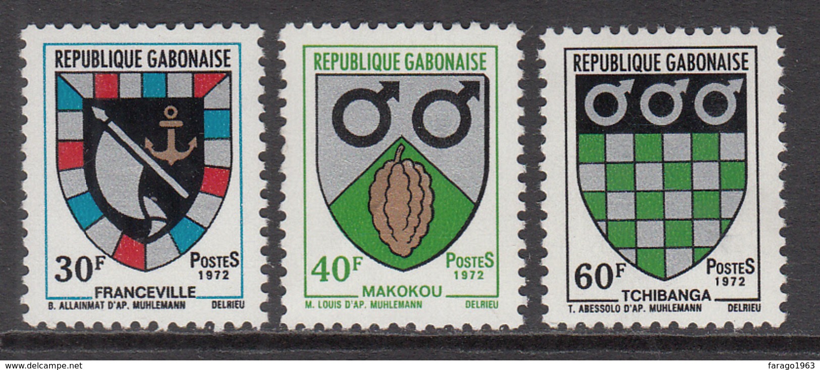 1972 Gabon Gabonaise Coats Of Arms Cacao Chocolate  Complete Set Of 3 MNH - Gabón (1960-...)