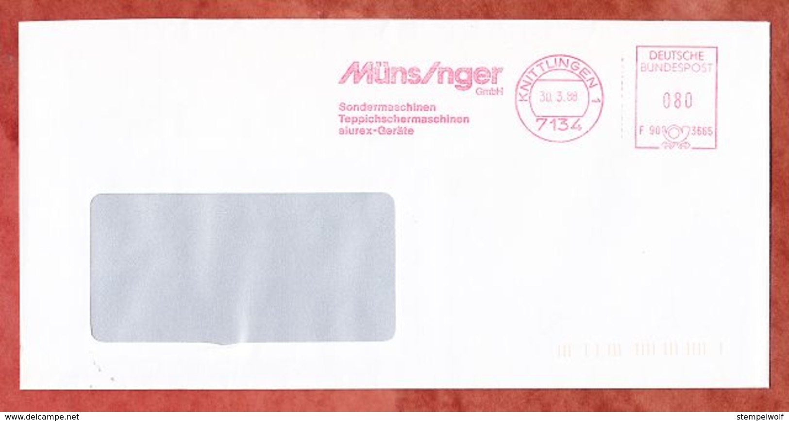 Brief, Francotyp-Postalia F90-3665, Muensinger, 80 Pfg, Knittlingen 1988 (70405) - Maschinenstempel (EMA)