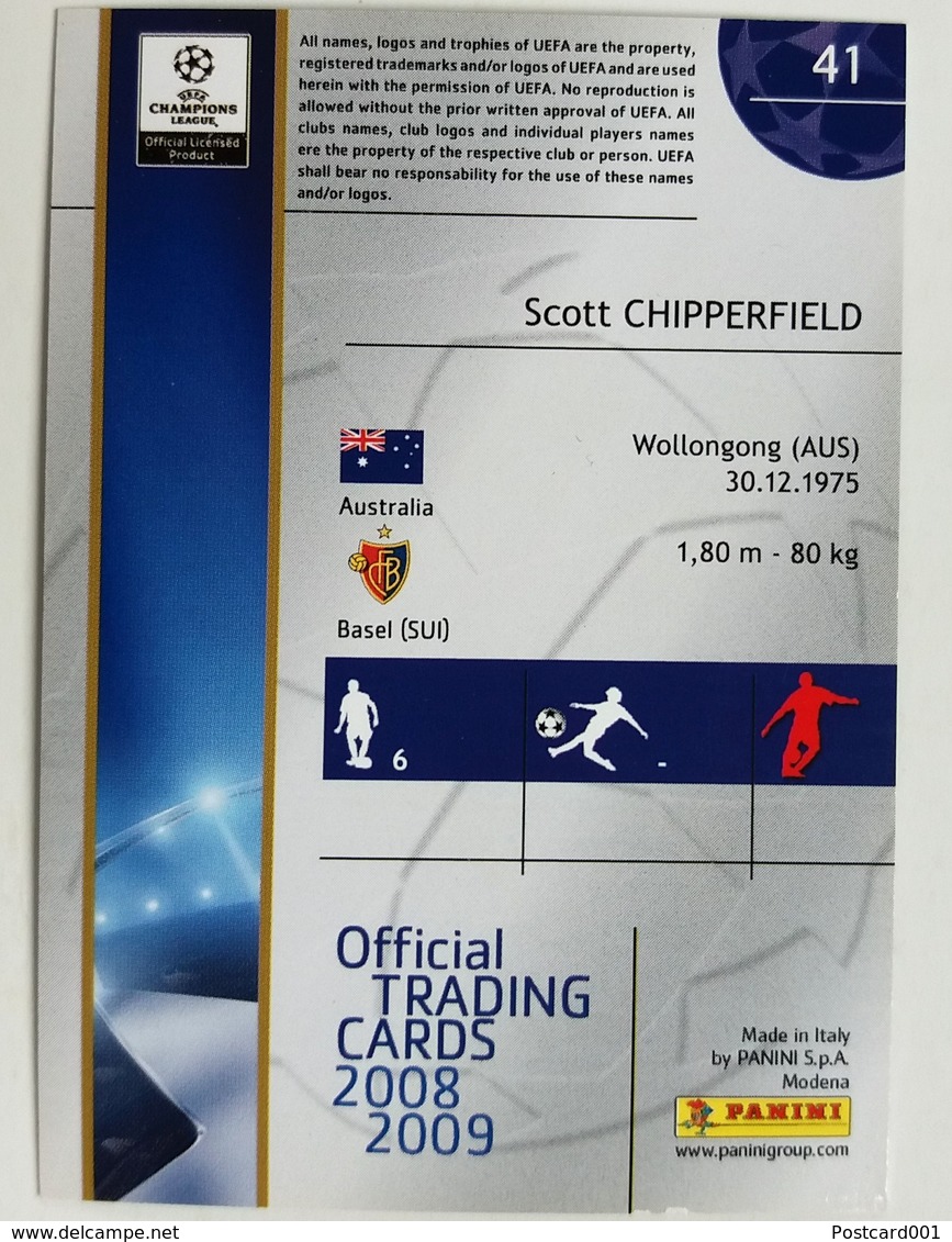 Scott Chipperfield (AUS) Team Basel (SUI) - Official Trading Card Champions League 2008-2009, Panini Italy - Singles