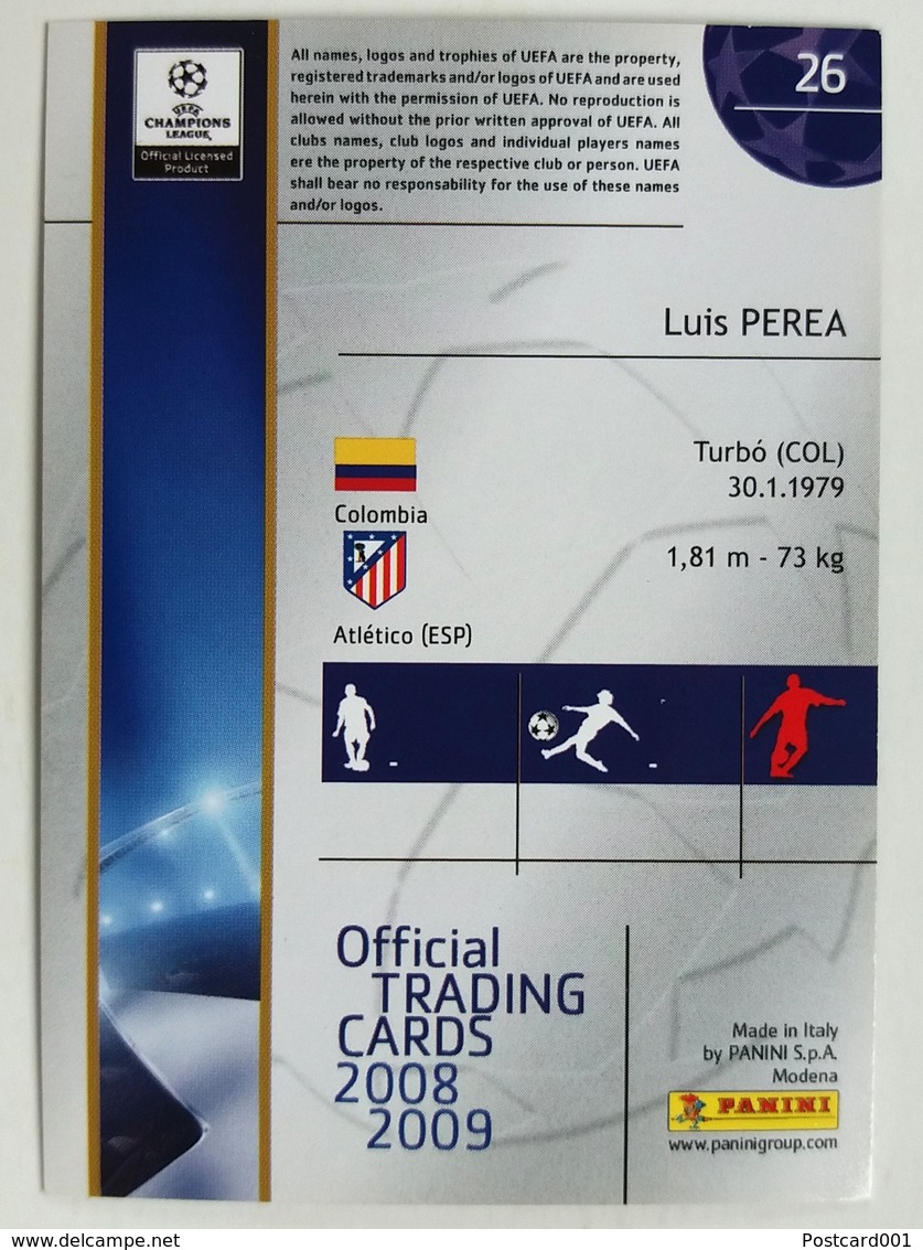 Luis Perea (COL) Team Atletico (Espana) - Official Trading Card Champions League 2008-2009, Panini Italy - Singles (Semplici)