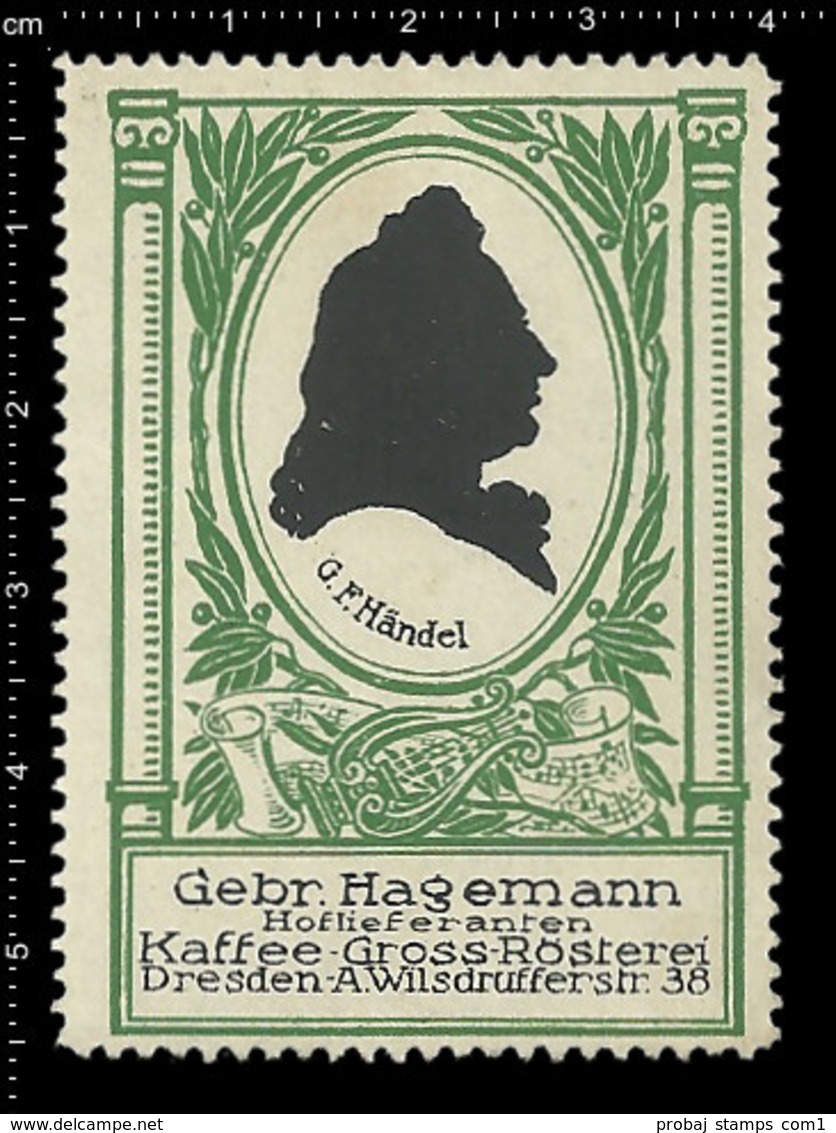 Old German Poster Stamp Cinderella Reklamemarke Erinnofili Publicité Vignette Georg Friedrich Händel Composer, RARE - Muziek