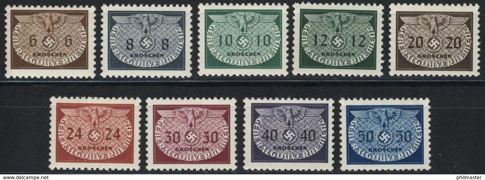 Dienstmarken 16-24 Kleinformat, Satz Komplett ** Postfrisch - Besetzungen 1938-45