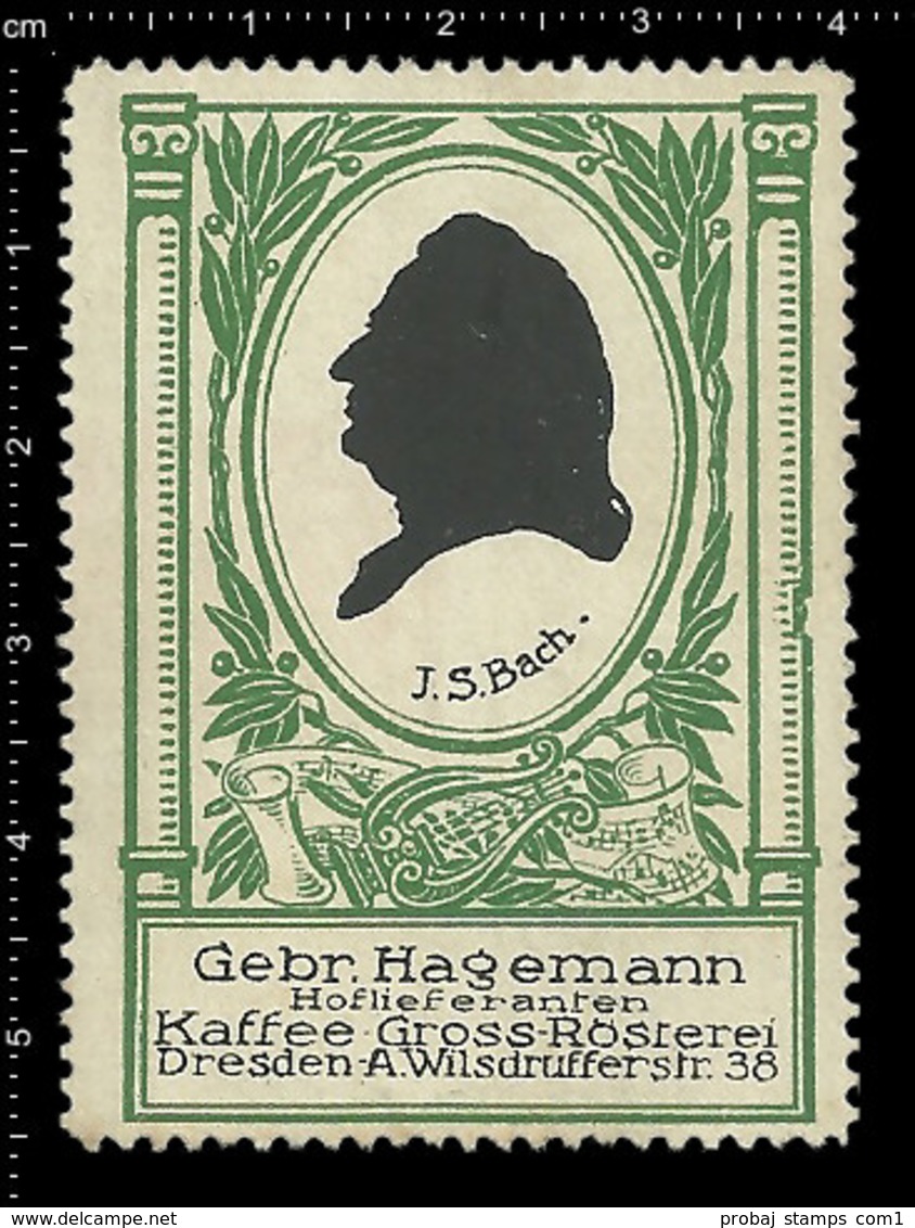 Old German Poster Stamp Cinderella Reklamemarke Erinnofili Publicité Vignette Johann Sebastian Bach Composer, Organ - Musik