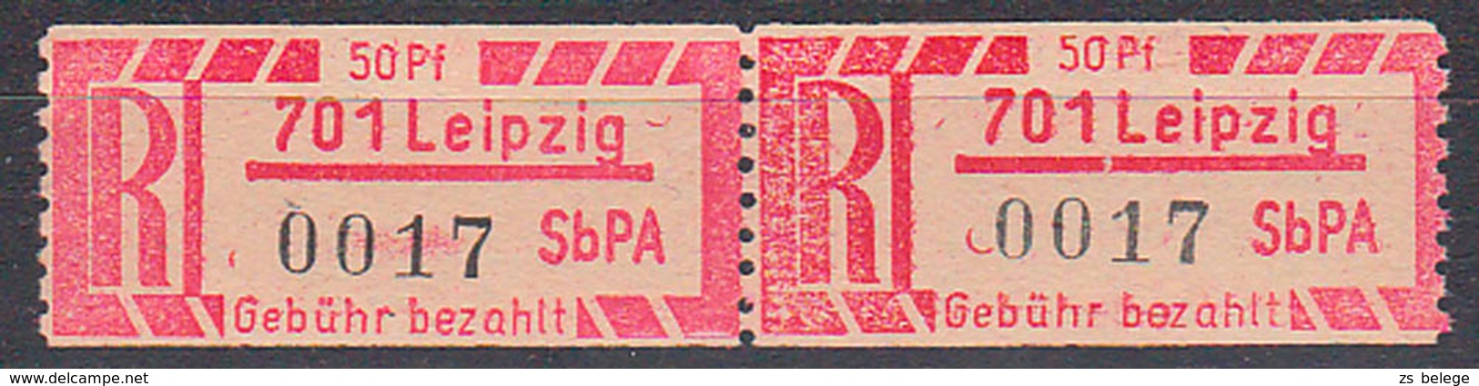 DDR Einschreibemarken  1Ax ** 701 Leipzig, Zusammenhängend, R-Zettel Lfd. Nr. 0017, Postfrisch - Ungebraucht