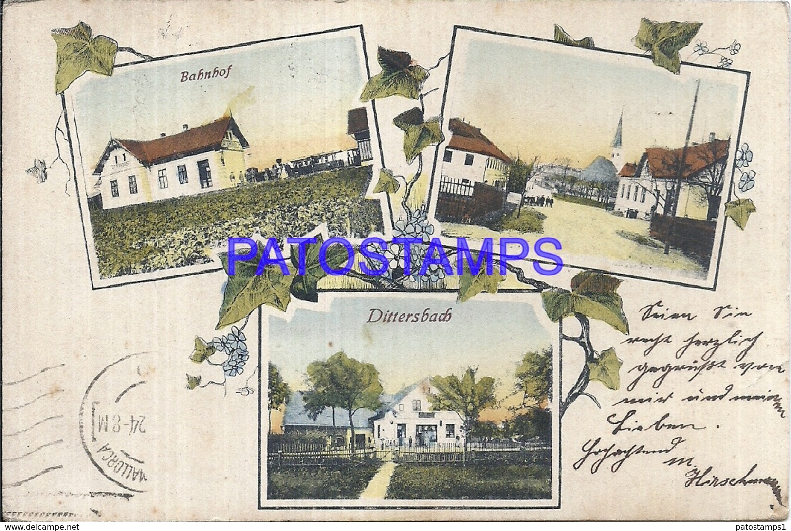 108498 CZECH REPUBLIC DITTERSBAD STATION TRAIN MULTI VIEW SPOTTED CIRCULATED TO SPAIN POSTAL POSTCARD - Czech Republic