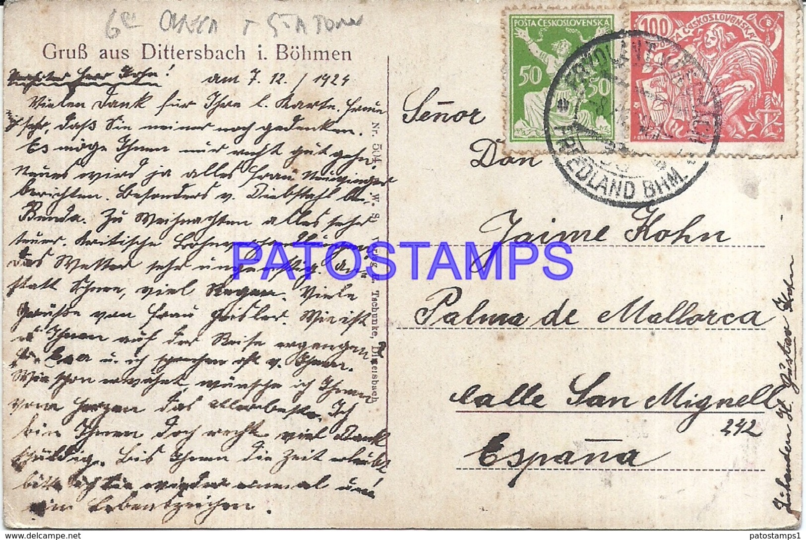 108498 CZECH REPUBLIC DITTERSBAD STATION TRAIN MULTI VIEW SPOTTED CIRCULATED TO SPAIN POSTAL POSTCARD - Czech Republic