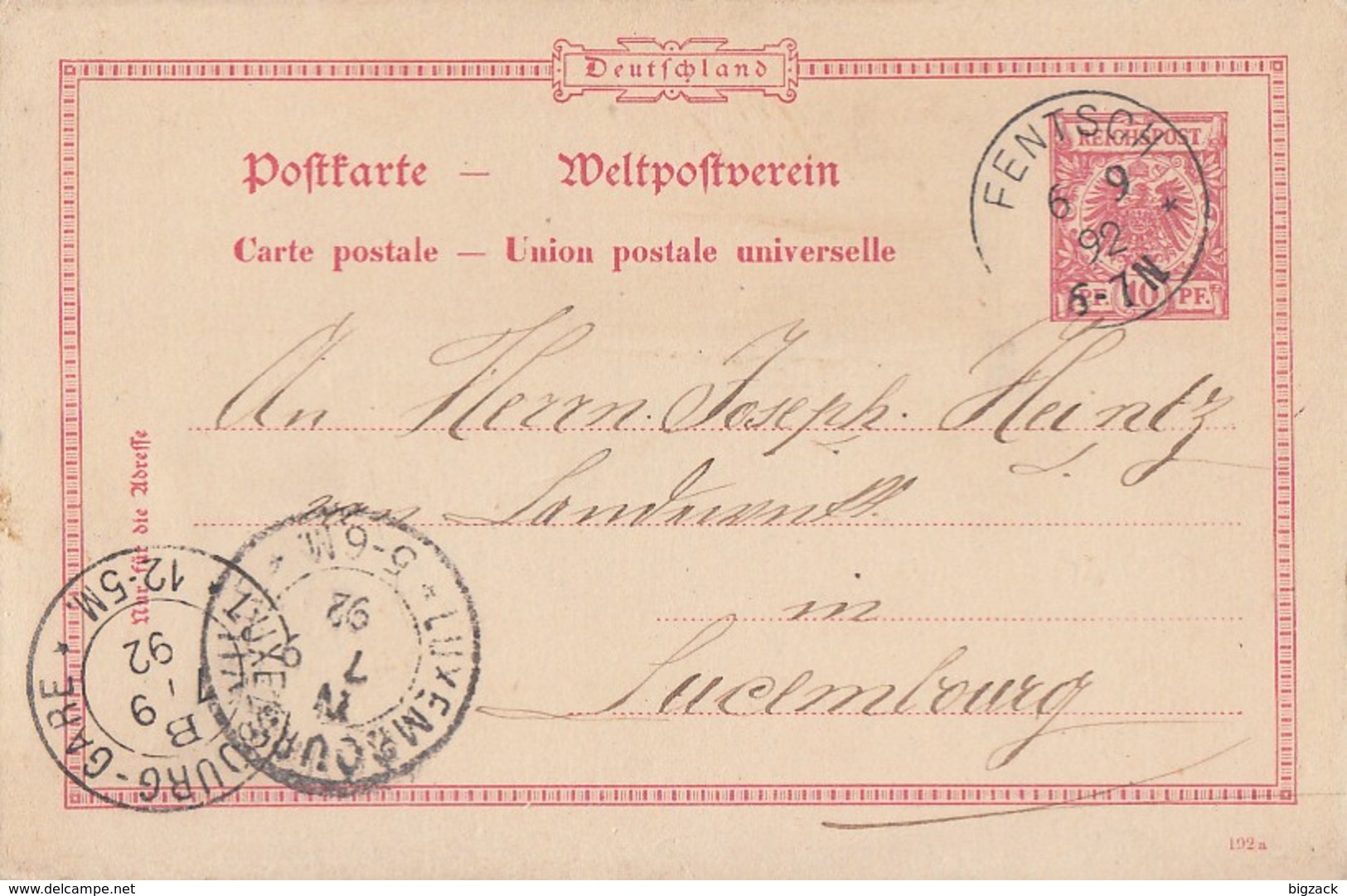 DR Ganzsache K1 Fentsch 6.9.92 Gel. Nach Luxemburg - Briefe U. Dokumente