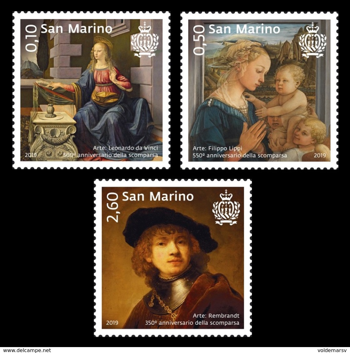 San Marino 2019 Mih. 2780/82 Great Painting. Leonardo Da Vinci. Filippo Lippi. Rembrandt MNH ** - Ungebraucht