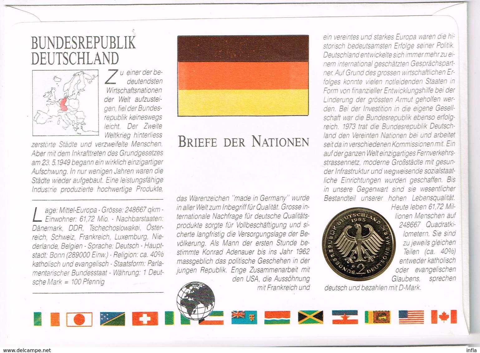 Deutschland 1985, Deutschland In Der Uno, Numisbrief 2 DM Adenauer Münzpräge G - 2 Mark