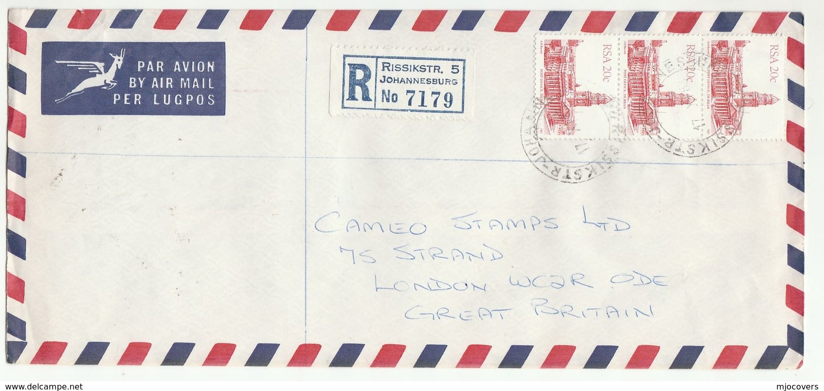 1983 Reg Johannesburg COVER  3x POST OFFICE BUILDING Stamps SOUTH AFRICA To GB - Post