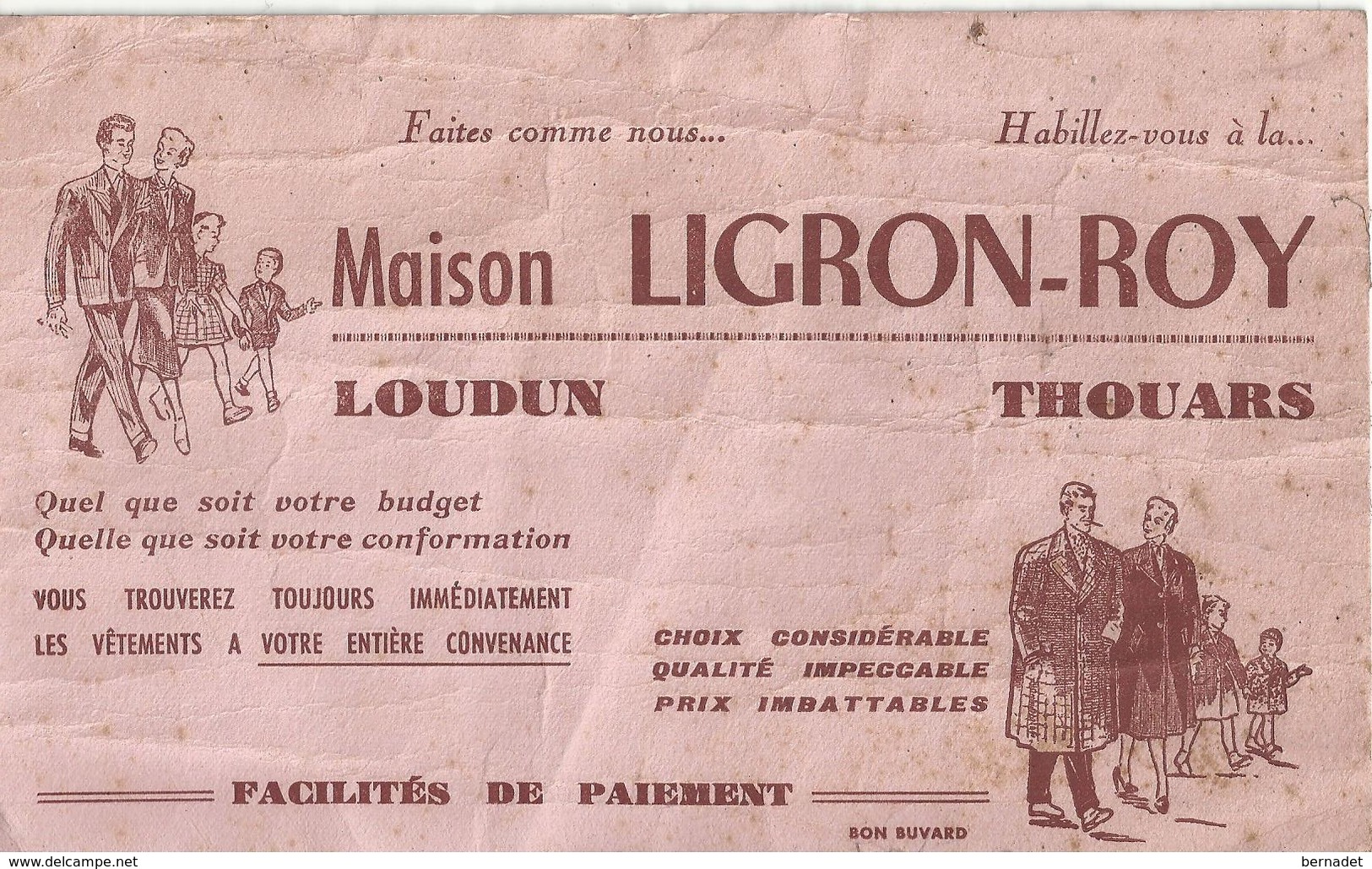 BUVARD MAISON LIGRON ROY ... LOUDUN ... THOUARS ....  VETEMENTS - Textile & Vestimentaire