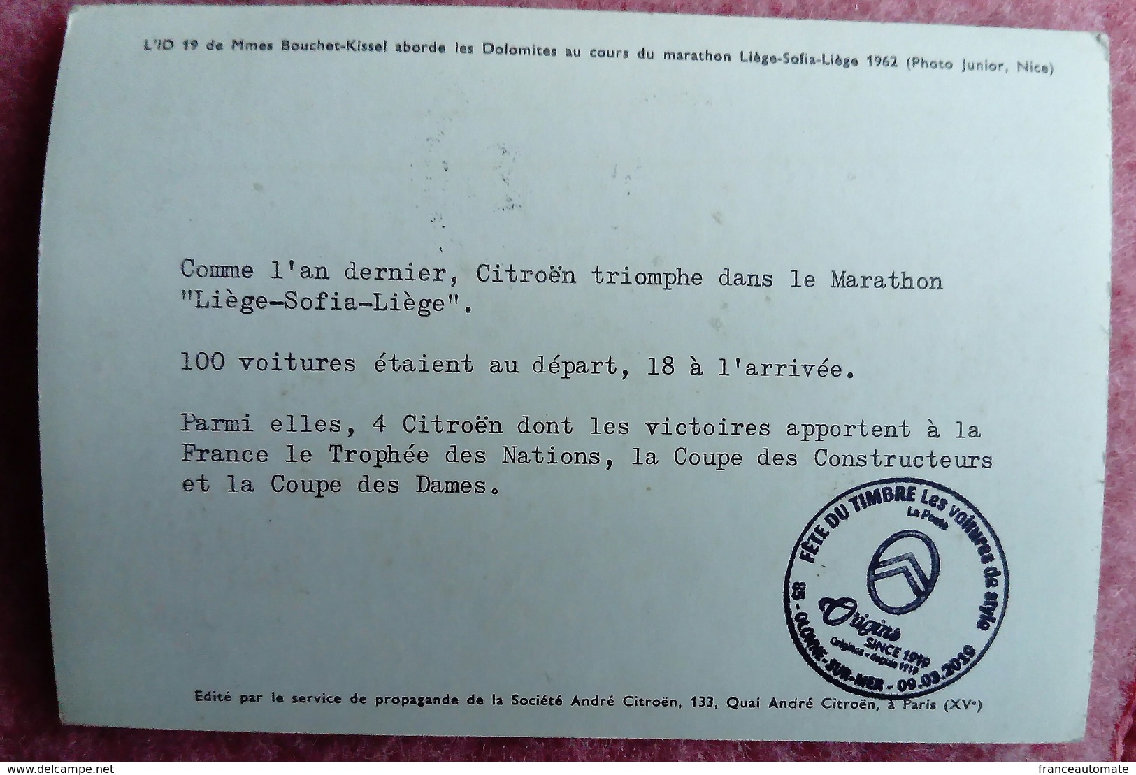 Journée Du Timbre, 1er Jour, 0.88€, OLONNE Sur Mer, DS21, CITROEN, Carte Postale Publicitaire - Voitures