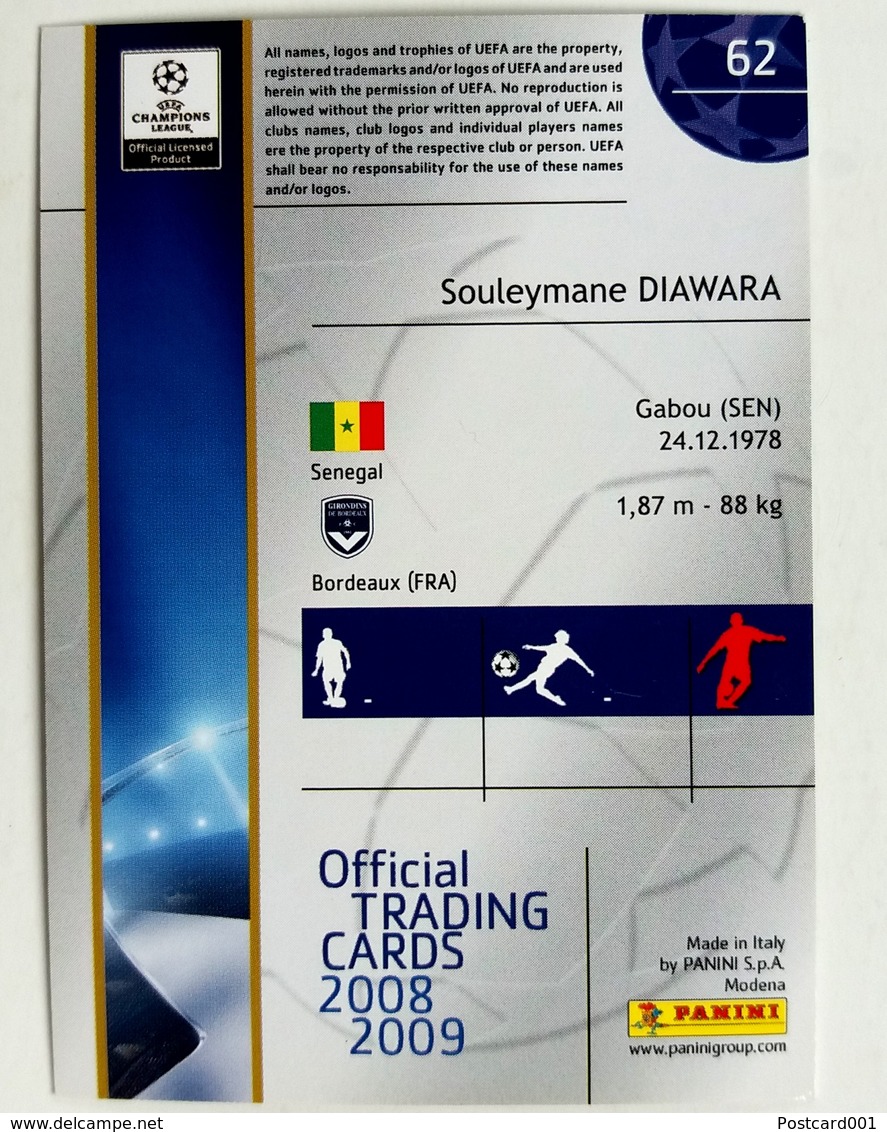 Souleymane Diawara (SEN) Team Bordeaux (France) - Official Trading Card Champions League 2008-2009, Panini Italy - Singles