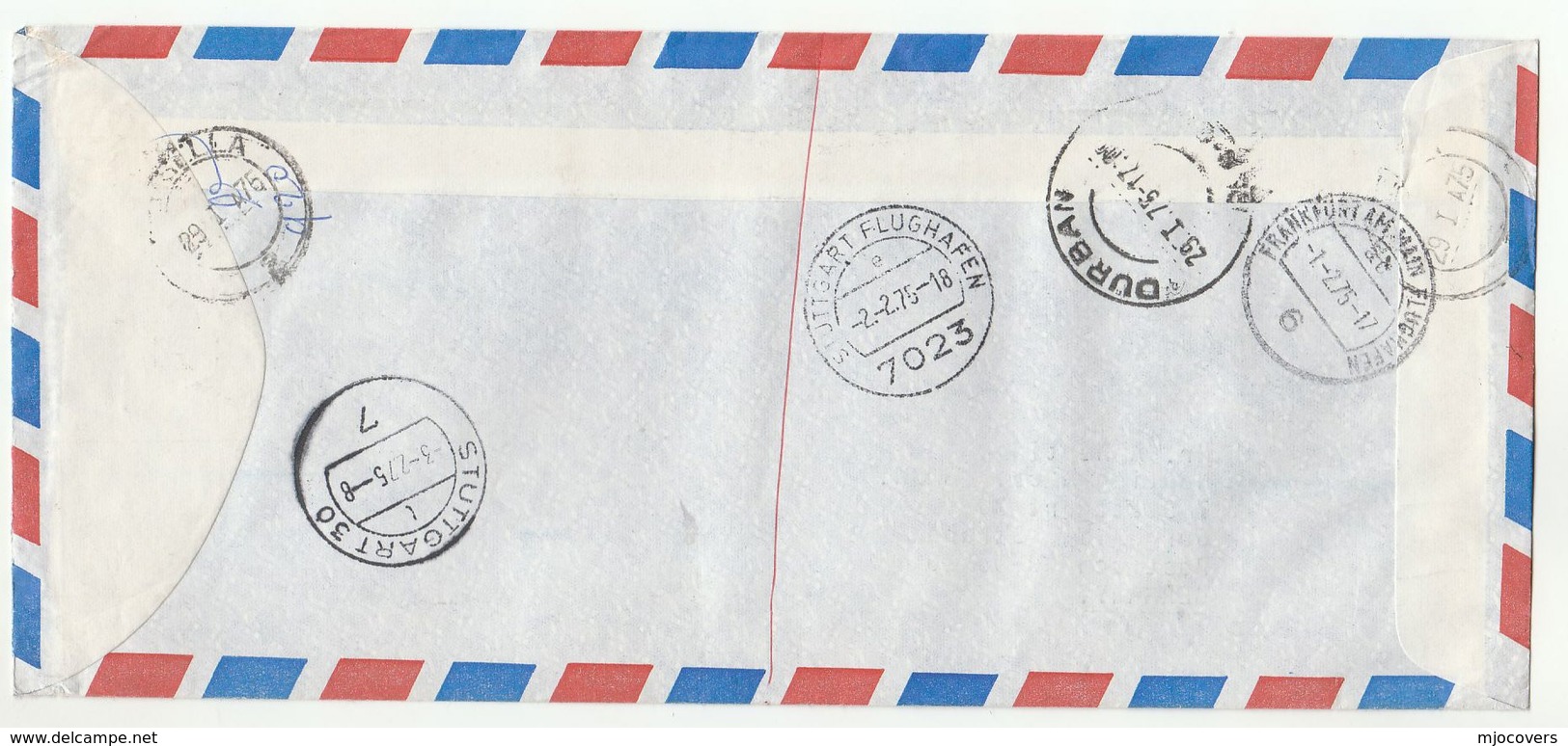 1975 EXPRESS South Africa COVER Franked 2x 12 1/2 METER SLOGAN , 10c FISH  Stamp  Air Mail To GERMANY Express Label - Covers & Documents