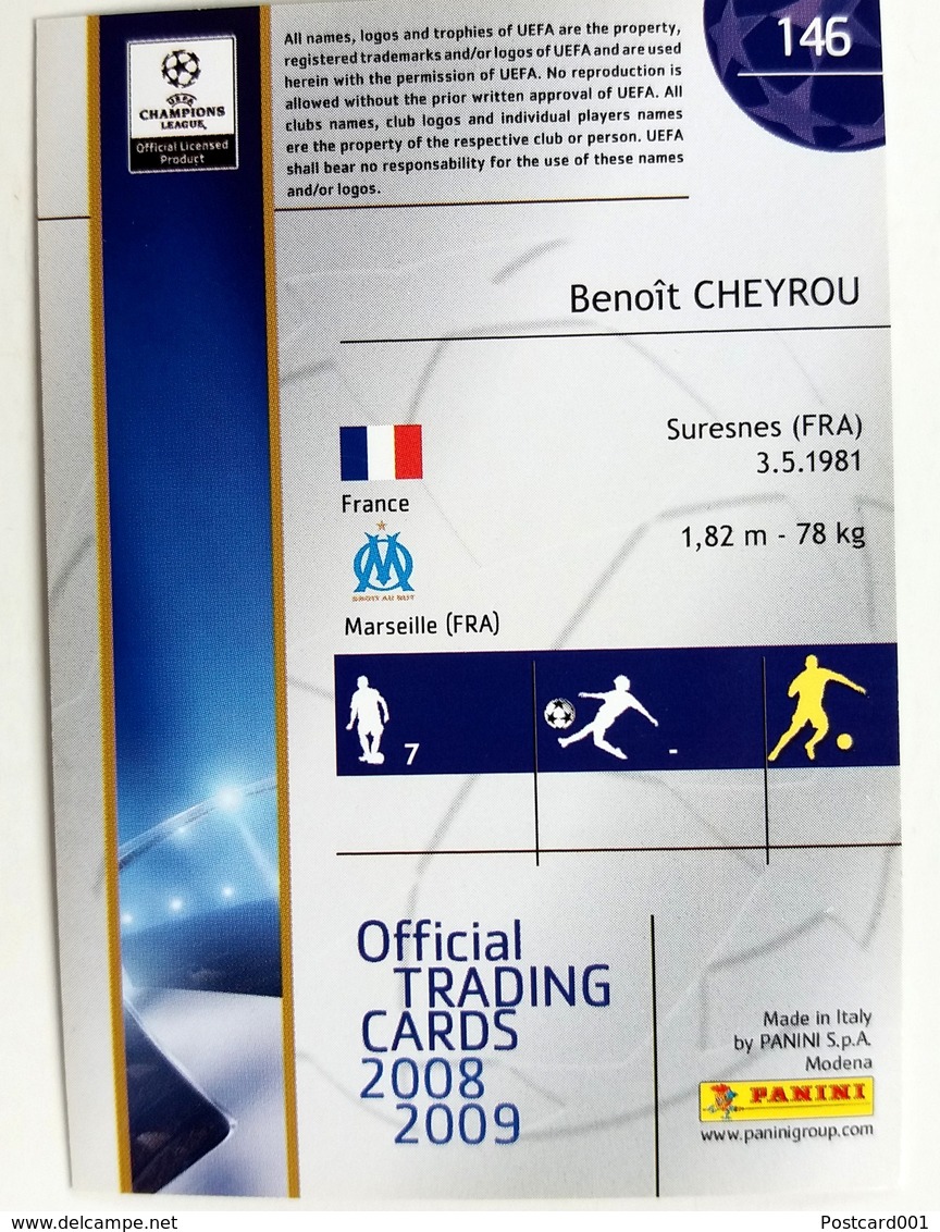 Benoit Cheyrou (FRA) Team Marseille (France) - Official Trading Card Champions League 2008-2009, Panini Italy - Singles