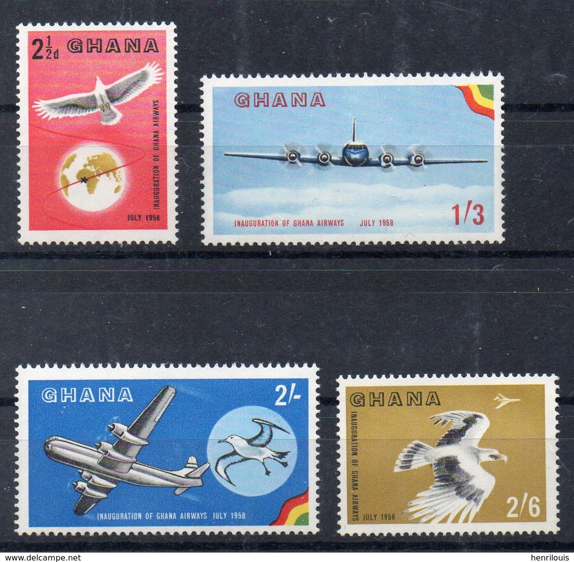 GHANA  Timbres Neufs ** De 1958 ( Ref 6207 )  Poste Aérienne - Oiseaux - Avions - Ghana (1957-...)