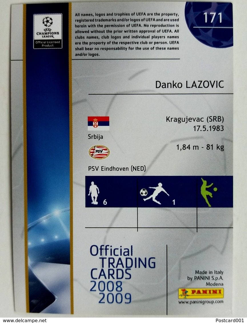 Danko Lazovic (SRB) Team PSV Eindhoven (NED) - Official Trading Card Champions League 2008-2009, Panini Italy - Singles